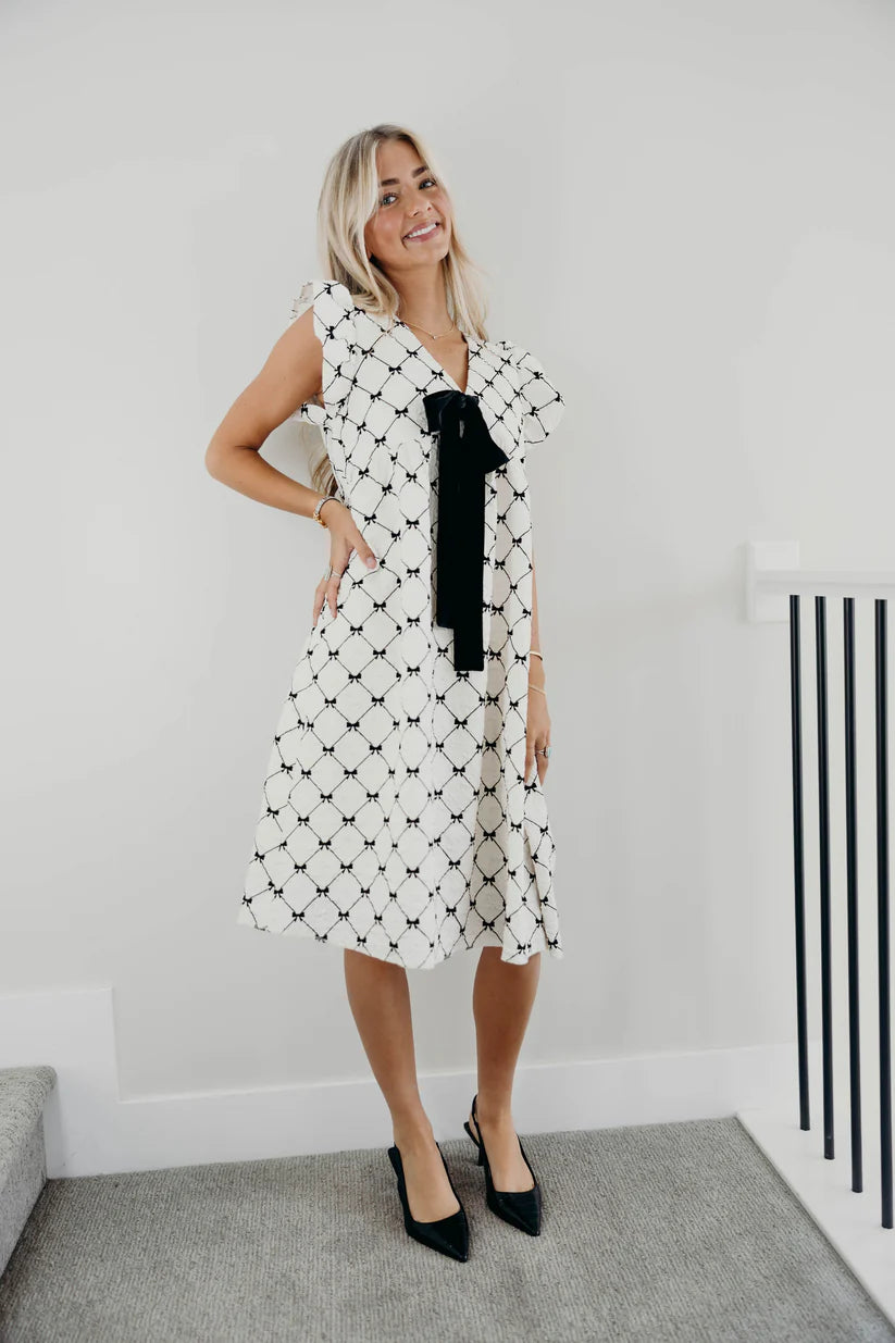 The Rumi Dress in Ivory Bows Shirts & Tops Mikarose- Tilden Co.