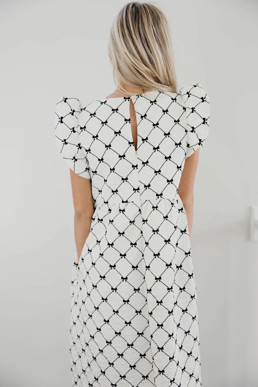 The Rumi Dress in Ivory Bows Shirts & Tops Mikarose- Tilden Co.