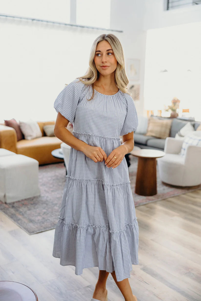 Serena Dress in Gray Check Dress Mikarose- Tilden Co.