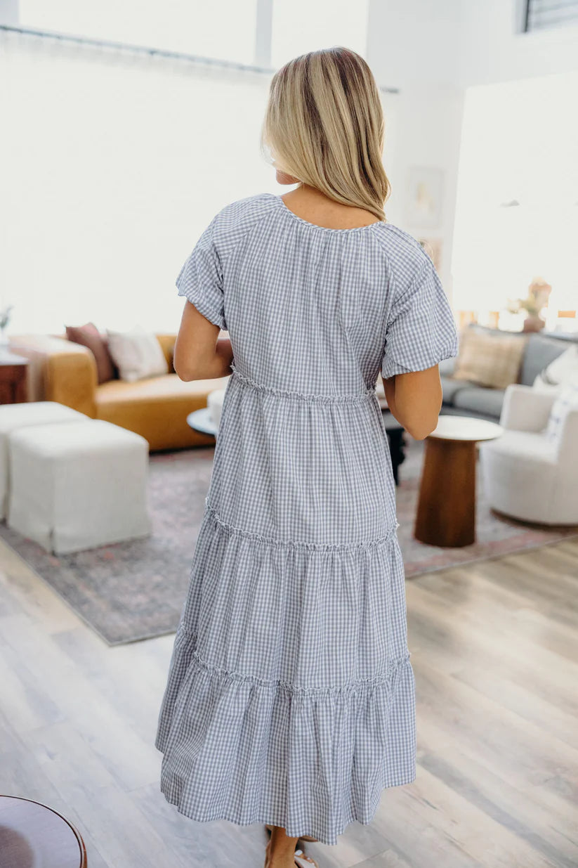 Serena Dress in Gray Check Dress Mikarose- Tilden Co.