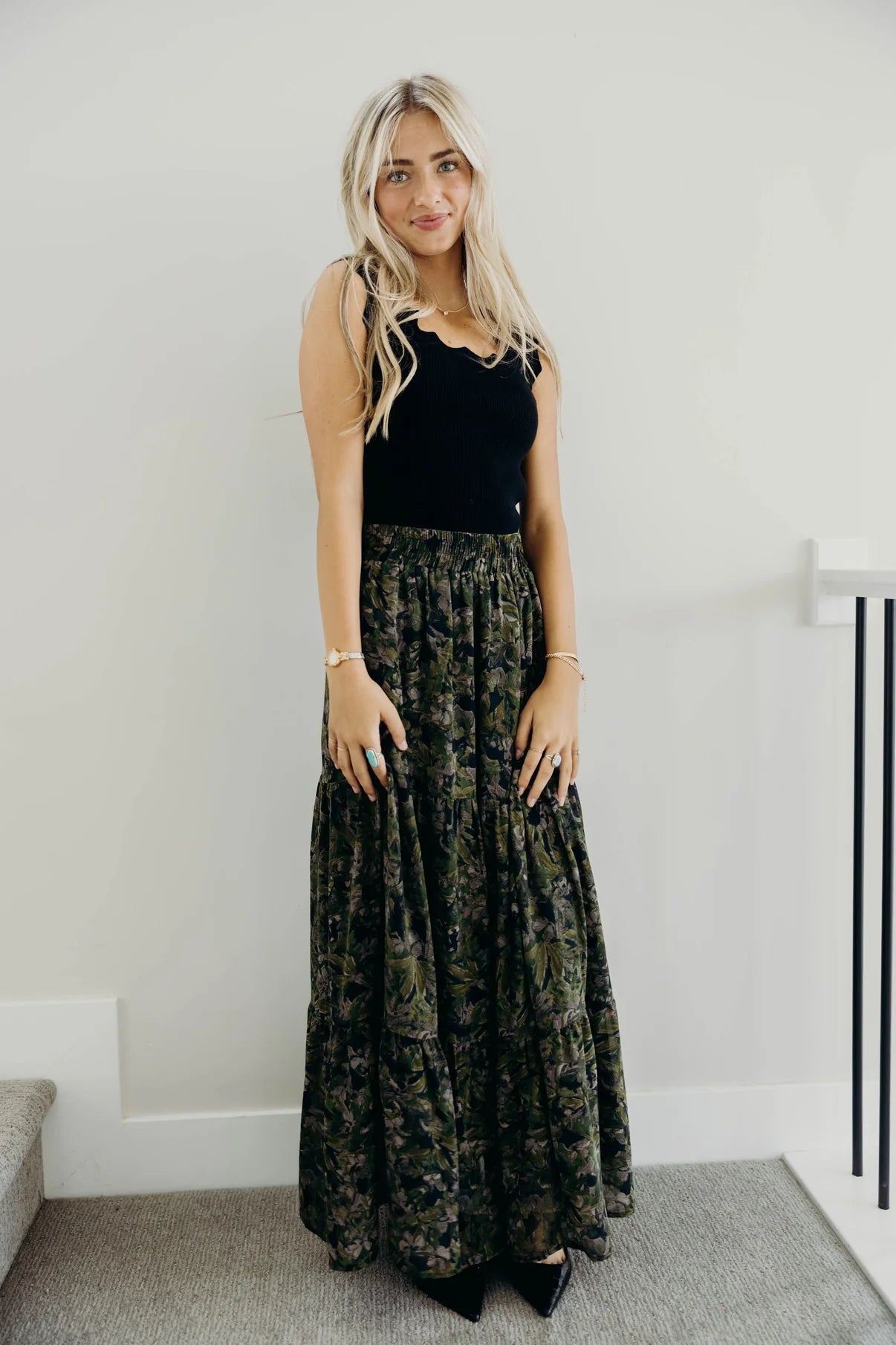 Tiered Boho Skirt in Heritage Ivy Long Sleeve Shirts and Tops Mikarose- Tilden Co.