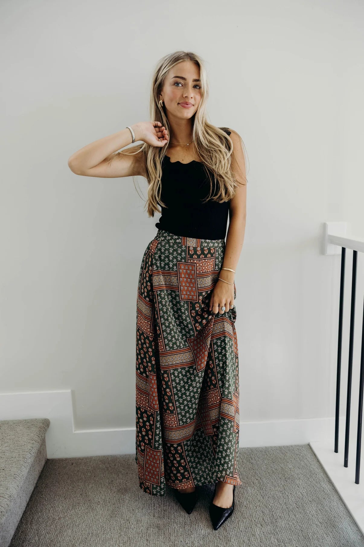 Maxi Slip Skit in Olive Tapestry Long Sleeve Shirts and Tops Mikarose- Tilden Co.