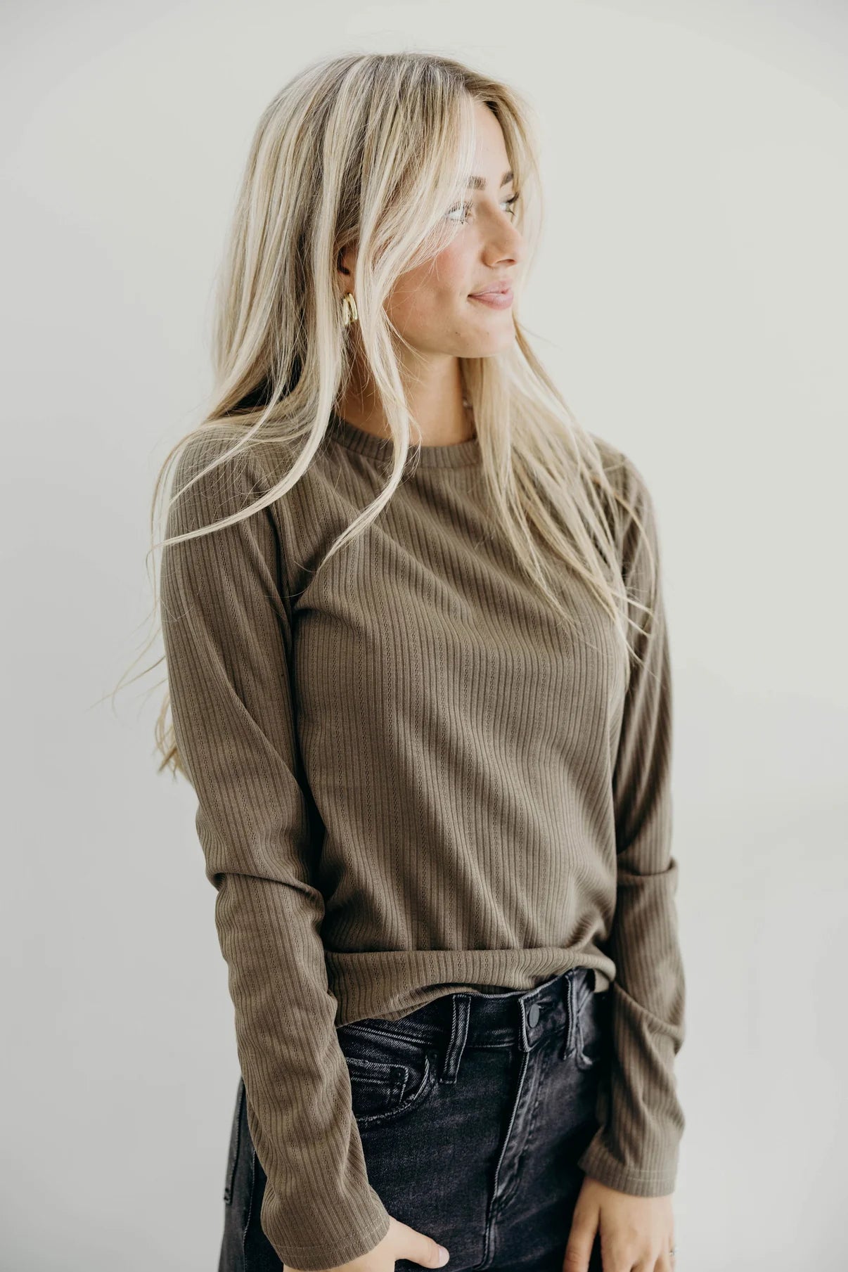Pointelle Long Sleeve Tee in Brushed Sage Long Sleeve Shirts and Tops Mikarose- Tilden Co.