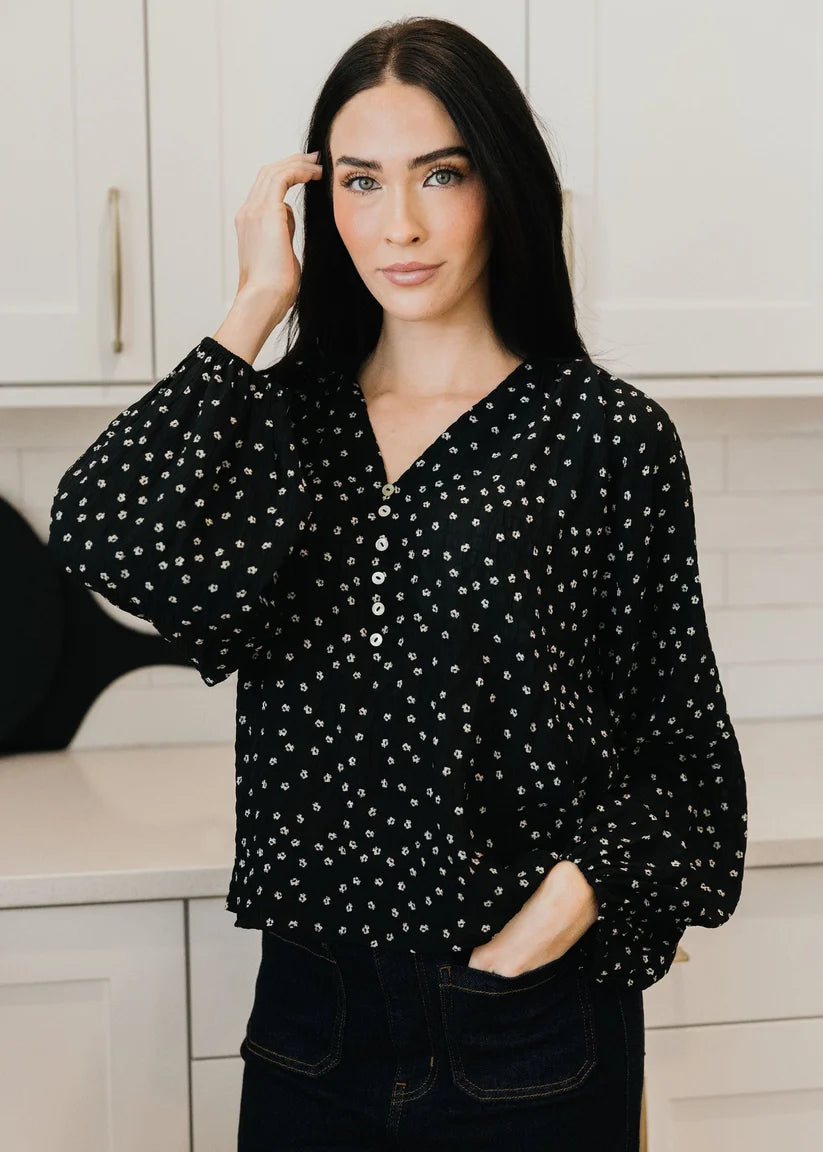 Button Blouse in Hidden Garden T-Shirt Mikarose- Tilden Co.