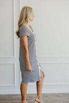 Junie Dress in Black Stripes Dress Mikarose- Tilden Co.