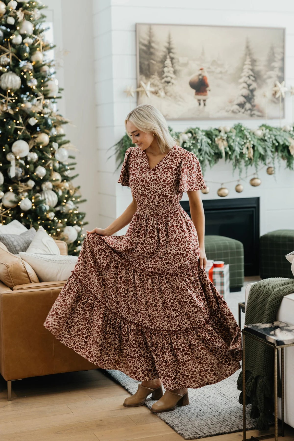 Eden Dress in Yuletide Bloom Maxi Dress Mikarose- Tilden Co.