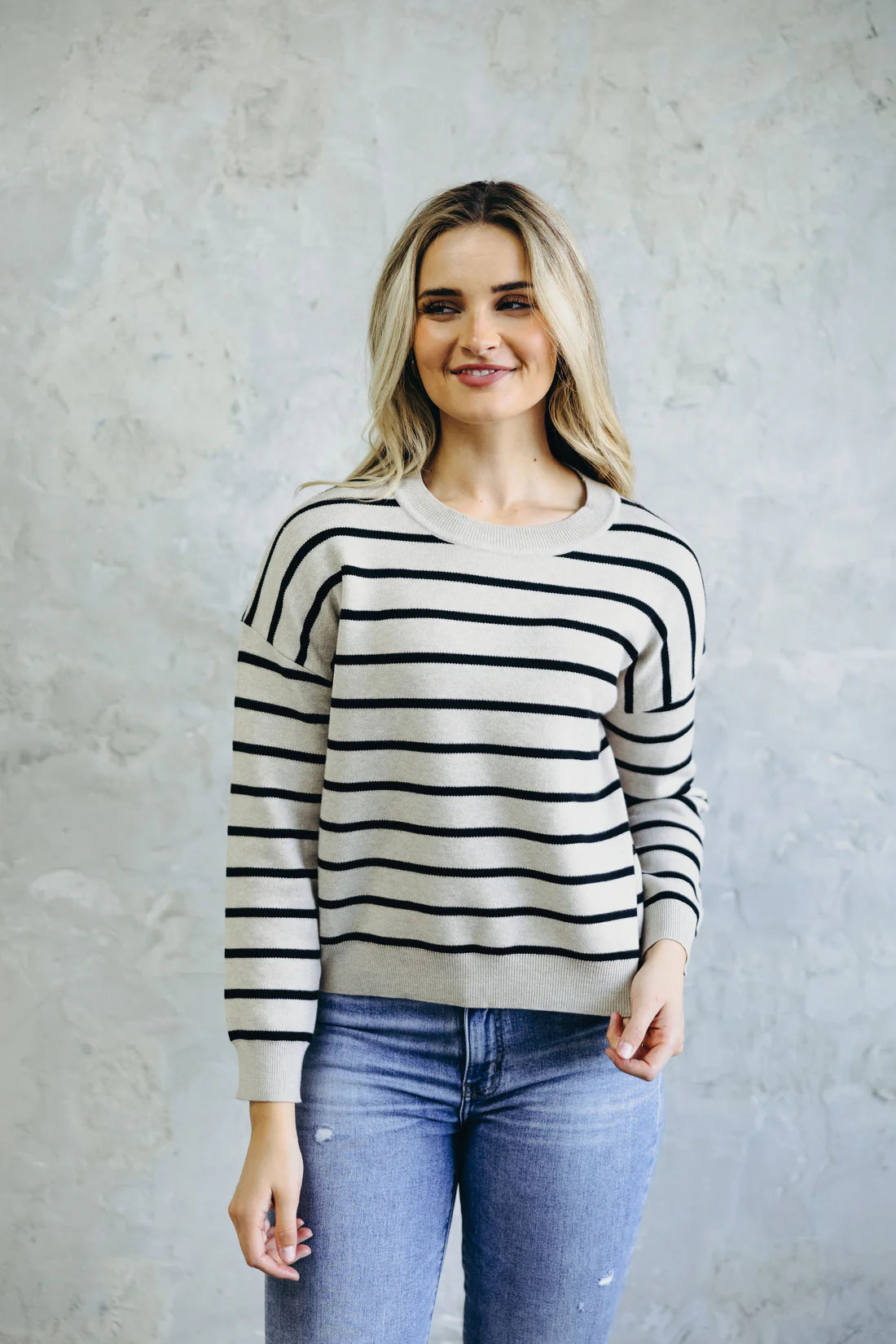 Striped Knit Sweater in Latte    Sweater Mikarose- Tilden Co.