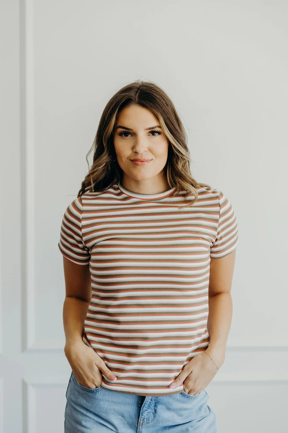 Striped Basic Tee in Cactus Shirts & Tops Mikarose- Tilden Co.