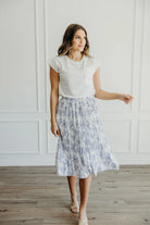 Skirt in Periwinkle Stencil midi skirt Mikarose- Tilden Co.