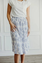 Skirt in Periwinkle Stencil midi skirt Mikarose- Tilden Co.