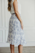 Skirt in Periwinkle Stencil midi skirt Mikarose- Tilden Co.