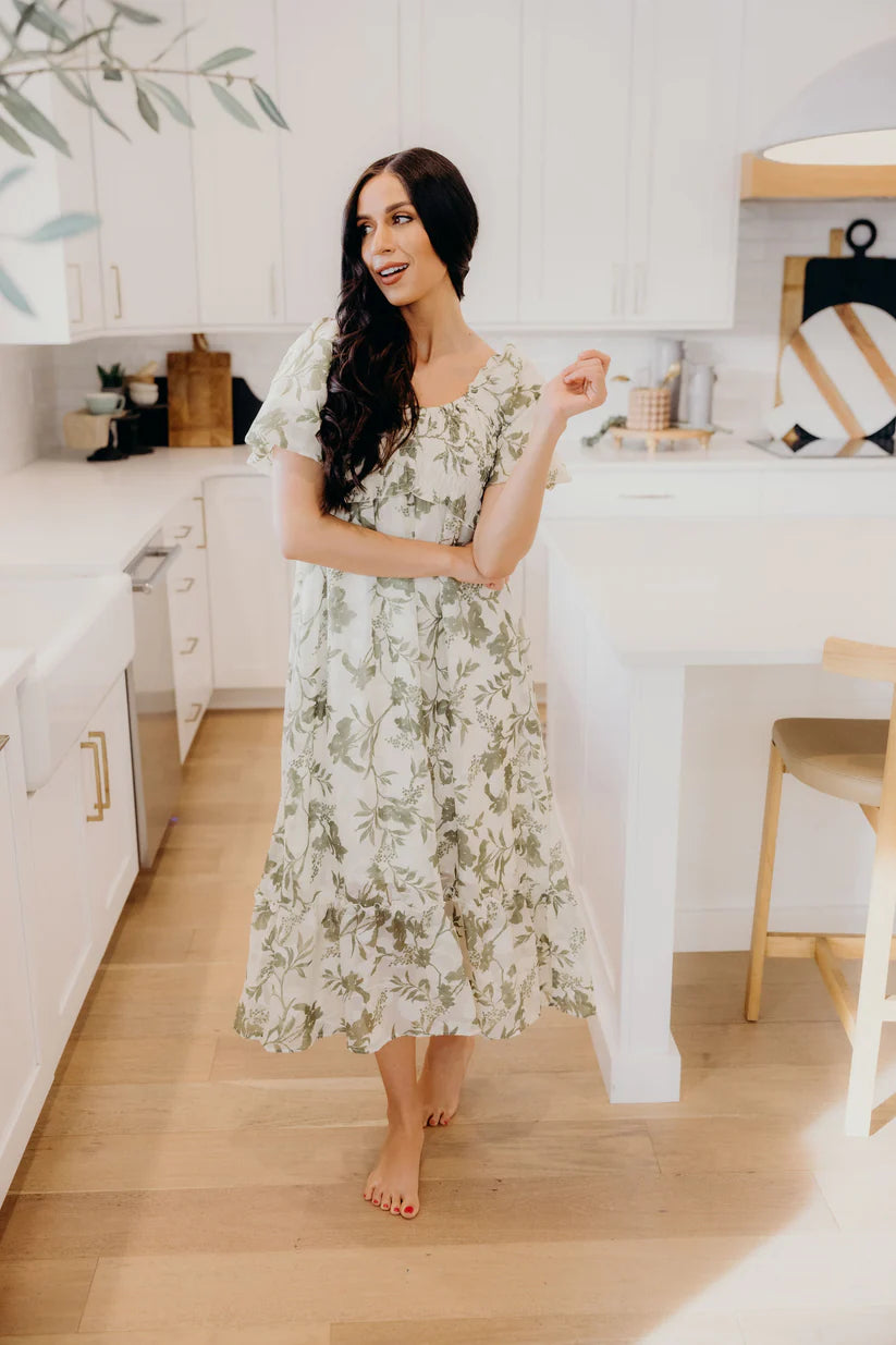 The Jensen Dress in Olivebrush Bloom Shirts & Tops Mikarose- Tilden Co.