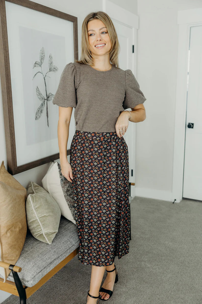 Midi Skirt in Heritage Petals Shirts & Tops Mikarose- Tilden Co.
