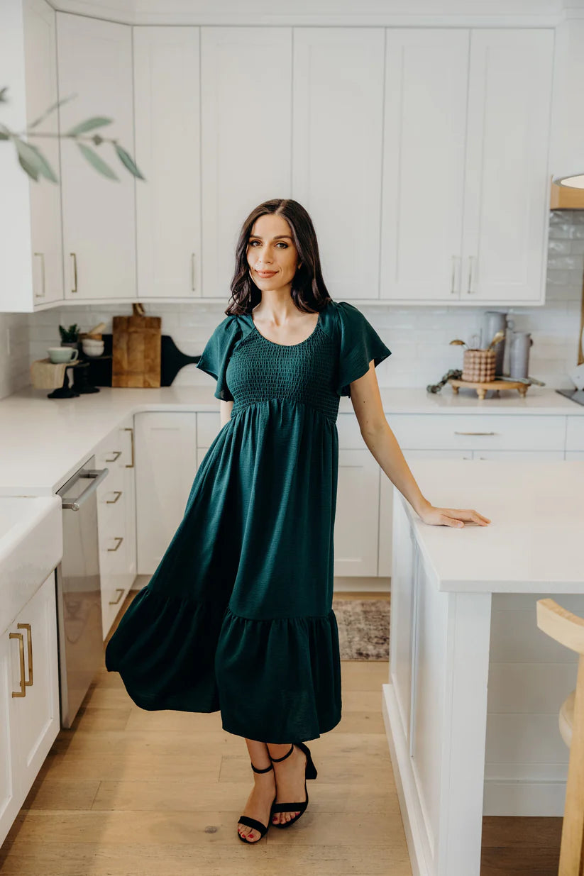 The Kendall Dress in Alpine Green Shirts & Tops Mikarose- Tilden Co.