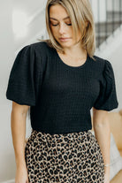Puff Sleeve Top in Black Shirts & Tops Mikarose- Tilden Co.