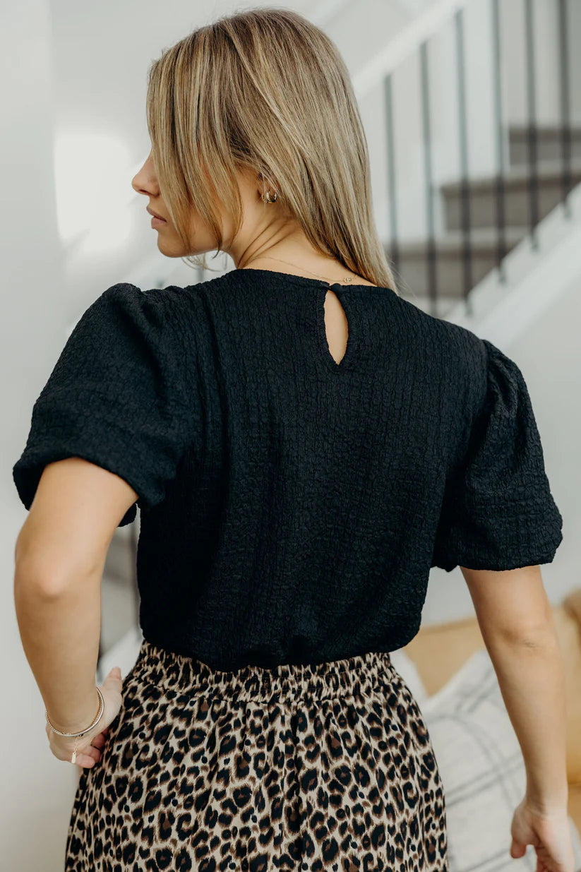 Puff Sleeve Top in Black Shirts & Tops Mikarose- Tilden Co.