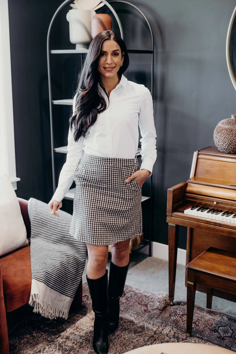 Mini Skirt in Olive Houndstooth Shirts & Tops Mikarose- Tilden Co.