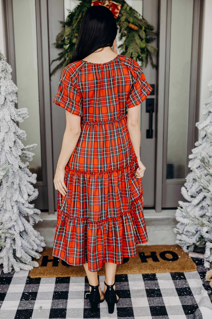 The Serena Dress in Cranberry Plaid Dress Mikarose- Tilden Co.
