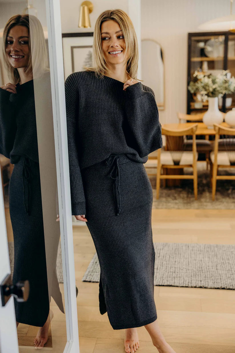 Midi Sweater Skirt in Brushed Nickel Shirts & Tops Mikarose- Tilden Co.