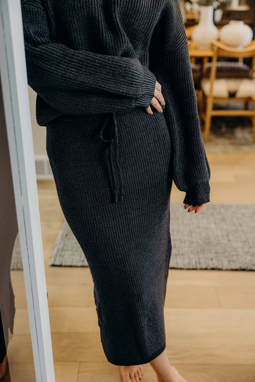 Midi Sweater Skirt in Brushed Nickel Shirts & Tops Mikarose- Tilden Co.