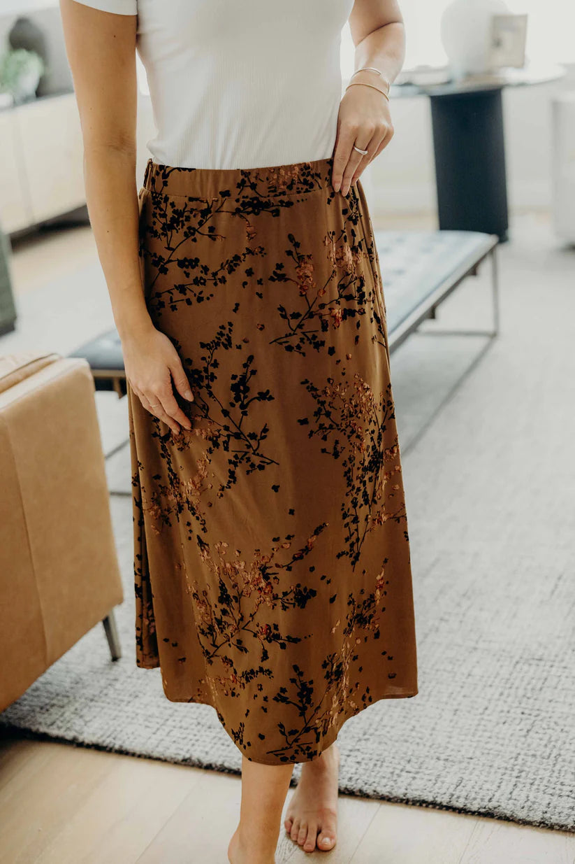 Midi Slip Skirt in Luxe Blossom Dress Mikarose- Tilden Co.