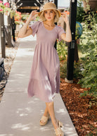 Kendall Dress in Lacy Lilac Midi Dress Mikarose- Tilden Co.