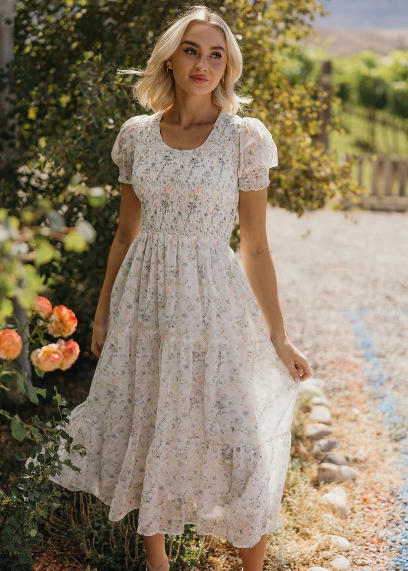 McCall Dress in Pressed Florals Midi Dress Mikarose- Tilden Co.