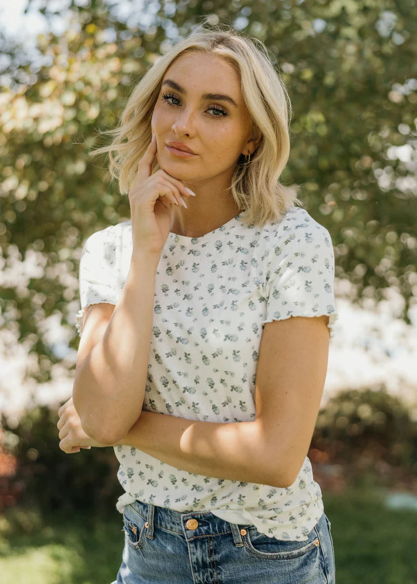 Lettuce Edge Tee in Dreamdew Blue Short Sleeve Top Mikarose- Tilden Co.