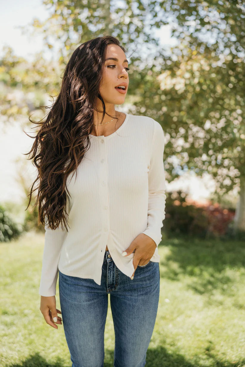 Pointelle Button Cardigan in Butter Tees Mikarose- Tilden Co.