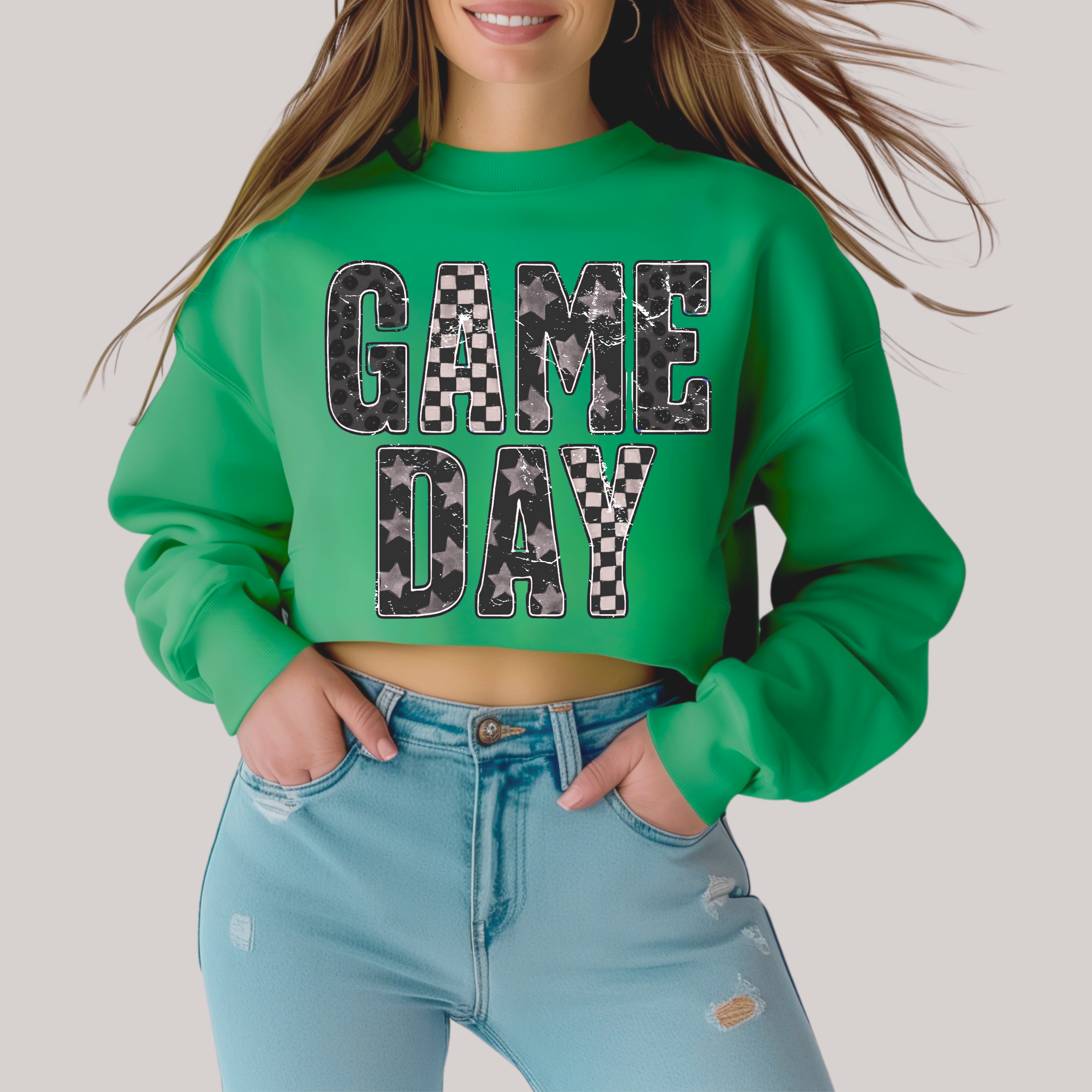 Edgy Gameday in Green Sweatshirt Sweater Ave Shops- Tilden Co.