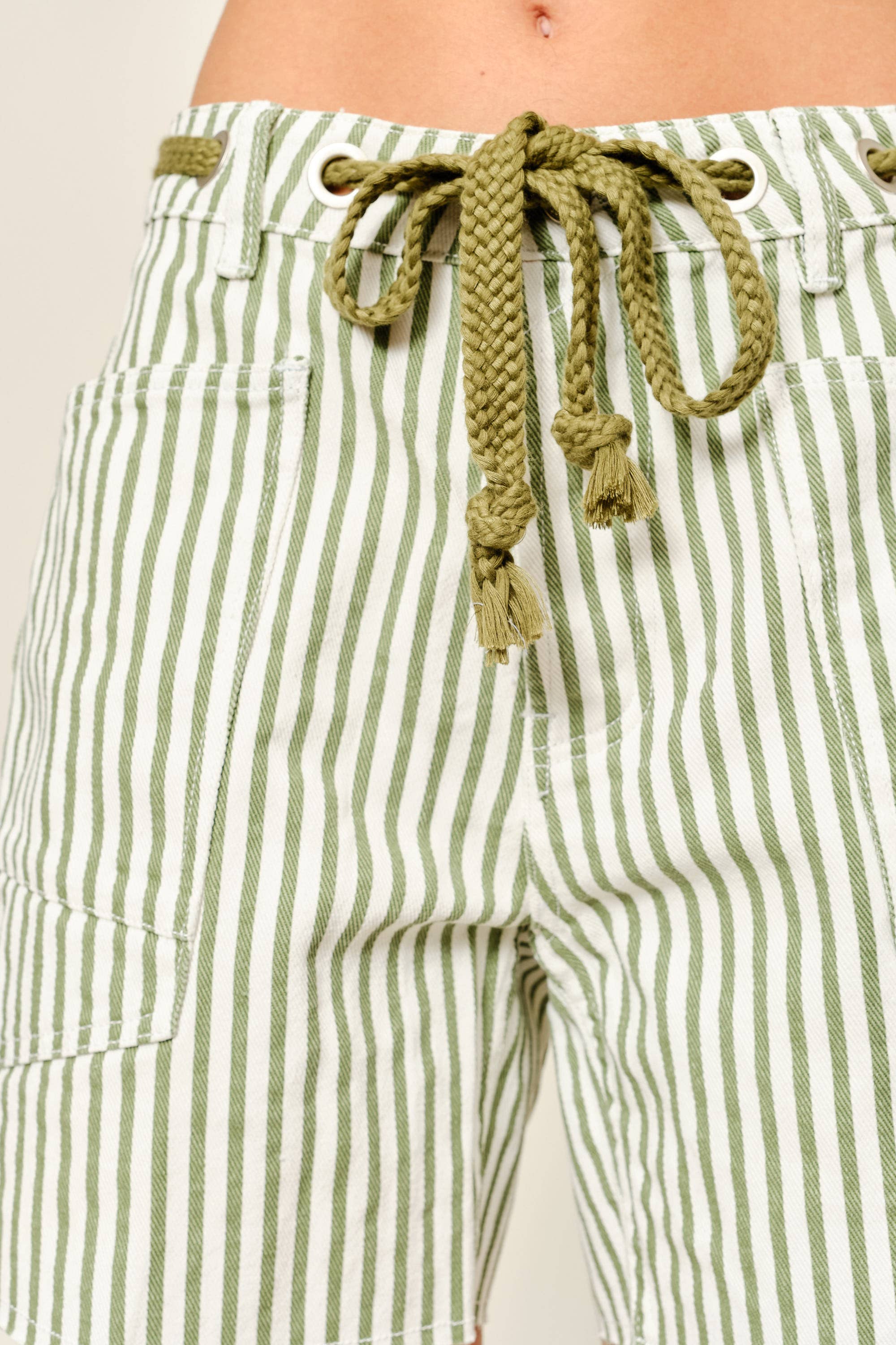 Corded Vintage Stripe Denim Shorts Olive Stripe / Small Olive Stripe Small Bermuda Shorts Aaron & Amber- Tilden Co.