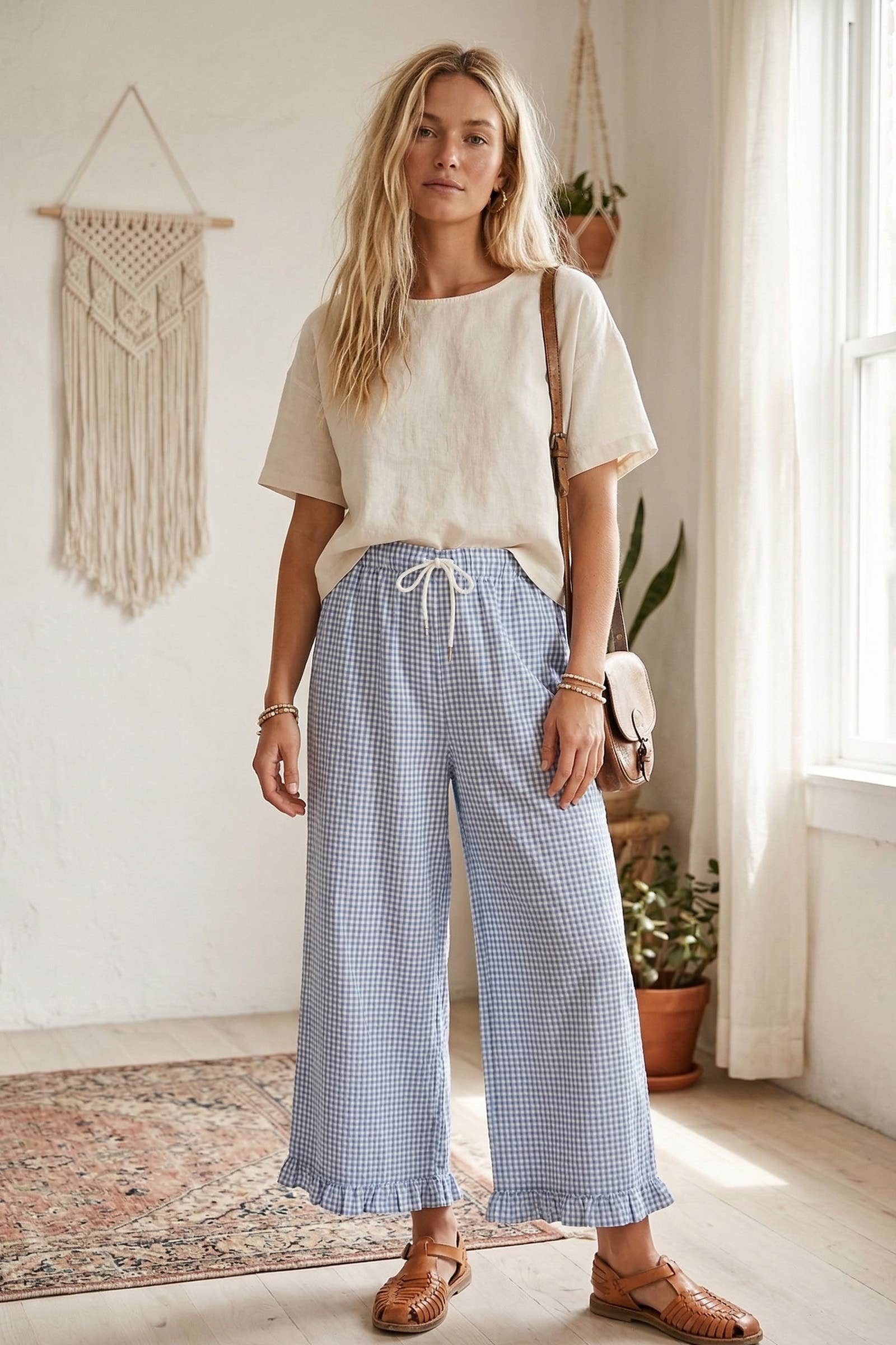 Checkered Gingham Fully Lined Pants Casual Pants Sewn and Seen- Tilden Co.