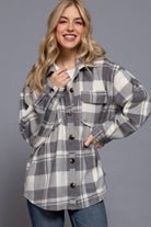 Checkered Fleece Shacket Light Grey / Small Light Grey Small Shacket Active Basic | Active USA- Tilden Co.