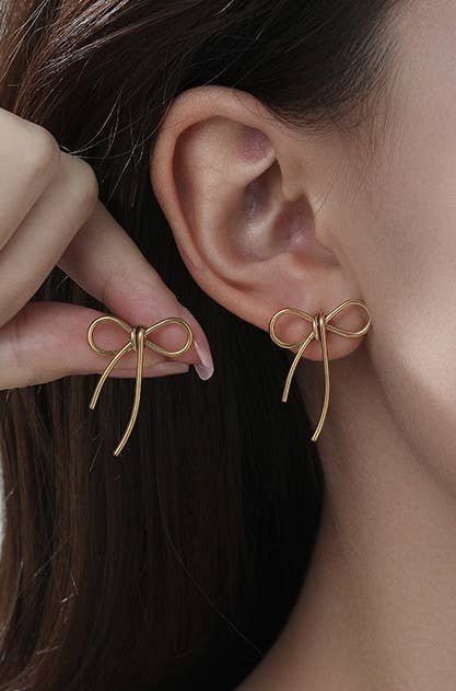 18K Stainless Steel Bow Earrings JOSSLYN by wall to wall- Tilden Co.