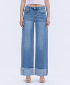 HIGH RISE MEDIUM WASH CUFFED WIDE JEANS T6684 ADORE YOU / 24 ADORE YOU 24 VERVET by FLYING MONKEY- Tilden Co.