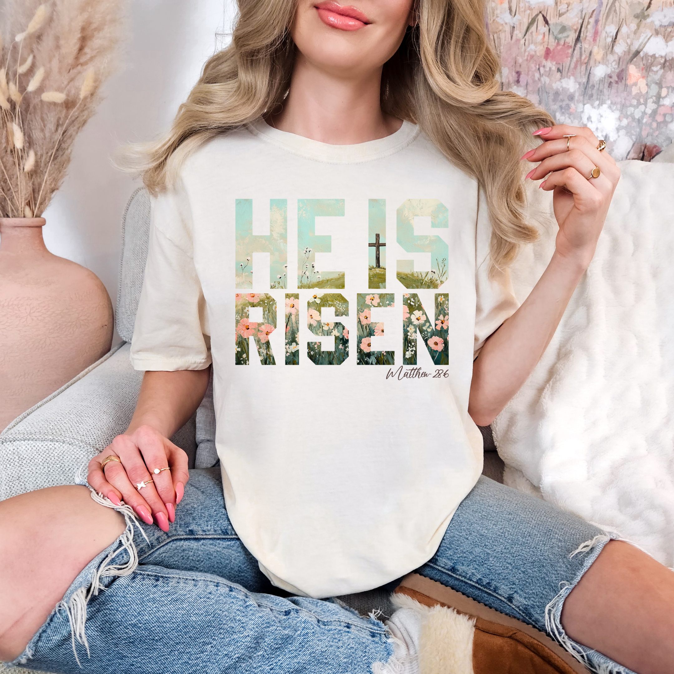 He Is Risen Floral Graphic Tee T-Shirt Ave Shops- Tilden Co.