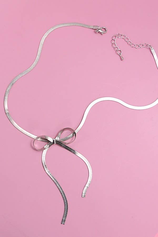 Herringbone Snake Chain Bow Necklace | 40NK309 JOSSLYN by wall to wall- Tilden Co.