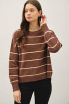 Stripe Crewneck Boxy Sweater Cocoa / S/M Cocoa S/M Be Cool- Tilden Co.