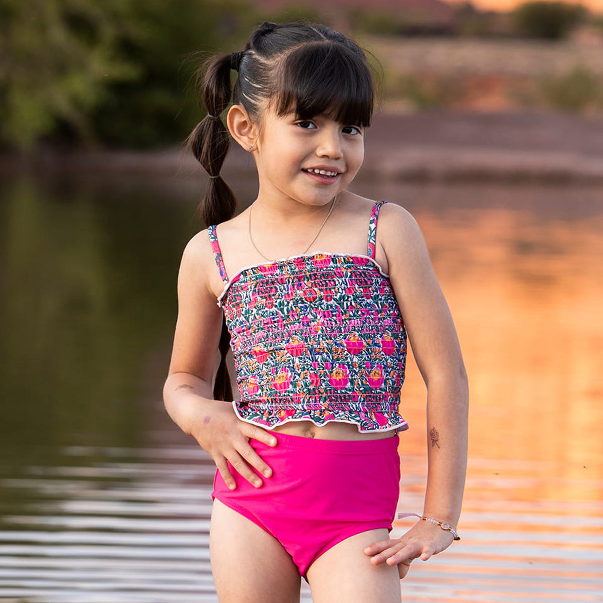 Smocked Tankini Top (Girls) Garden of Fuchsia / 2T Garden of Fuchsia 2T Janela Bay- Tilden Co.