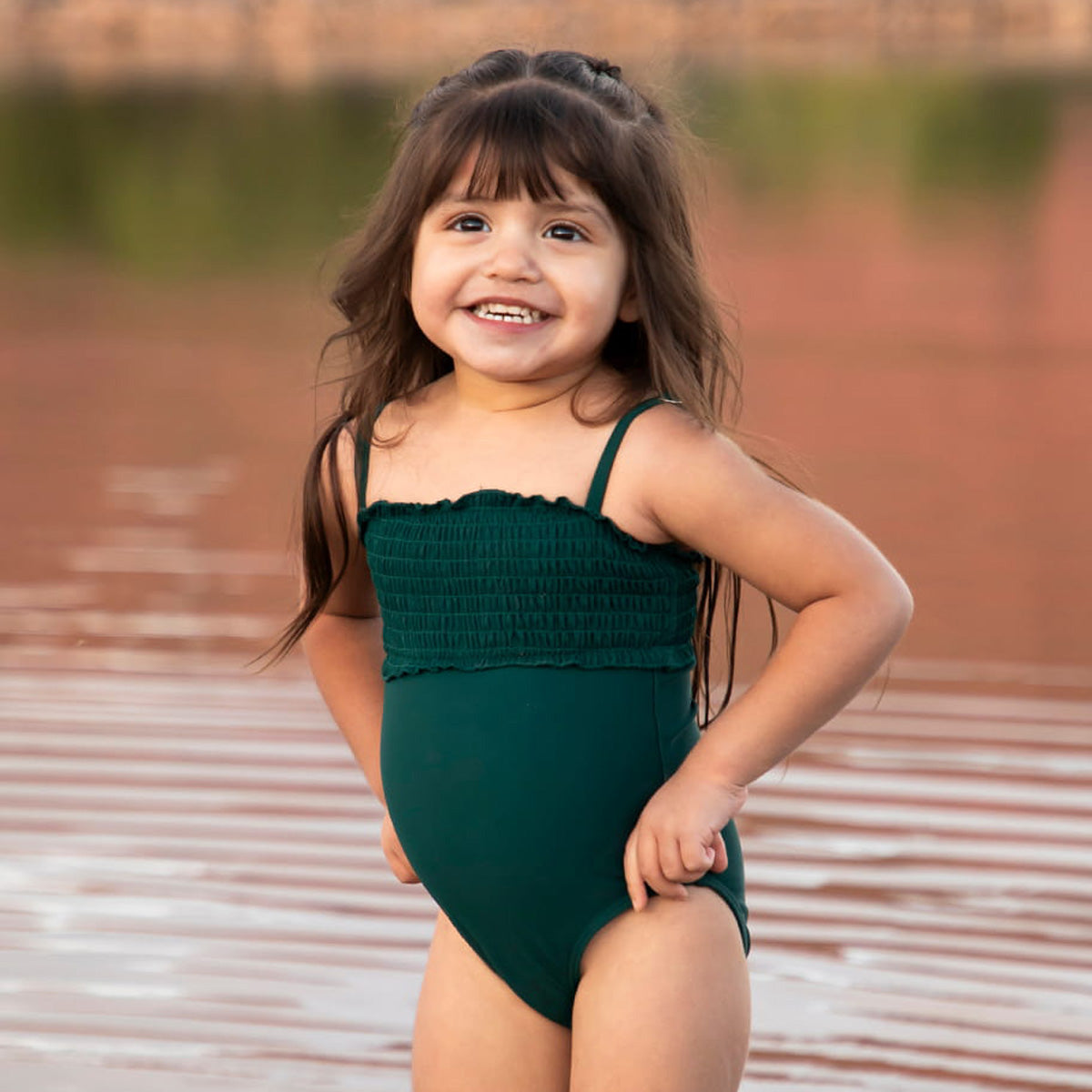 Smocked One Piece Swimsuit (Girls) Palm Green / 2T Palm Green 2T Janela Bay- Tilden Co.