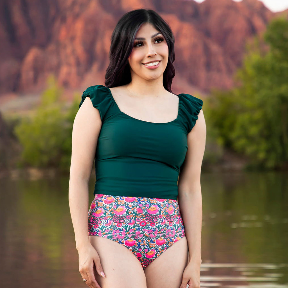Puffy Sleeve Tankini Top Palm Green / XS Palm Green XS Swim Top Janela Bay- Tilden Co.