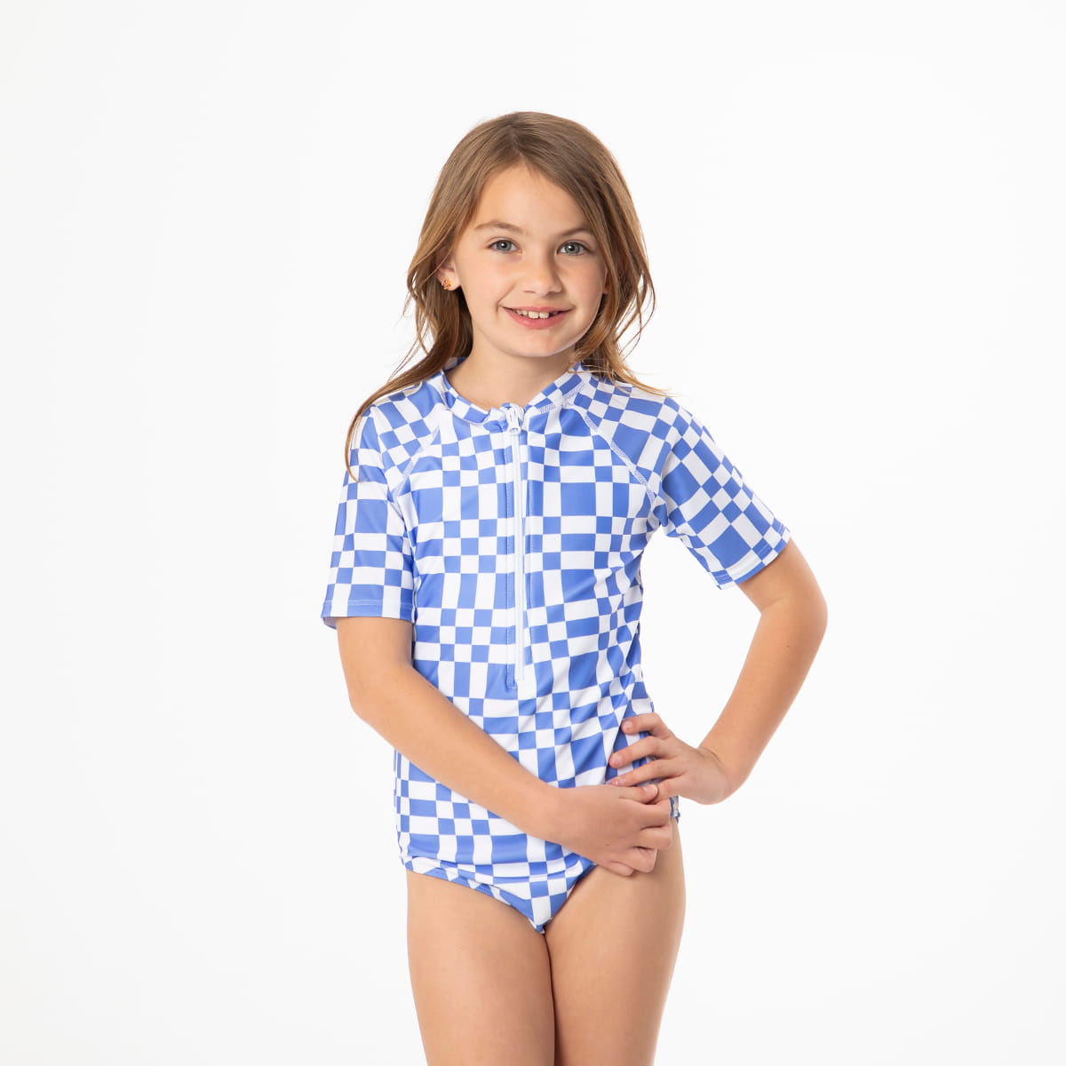 Short Sleeve Rash Guard One Piece Swimsuit (Girls) One Piece Swimsuit Janela Bay- Tilden Co.