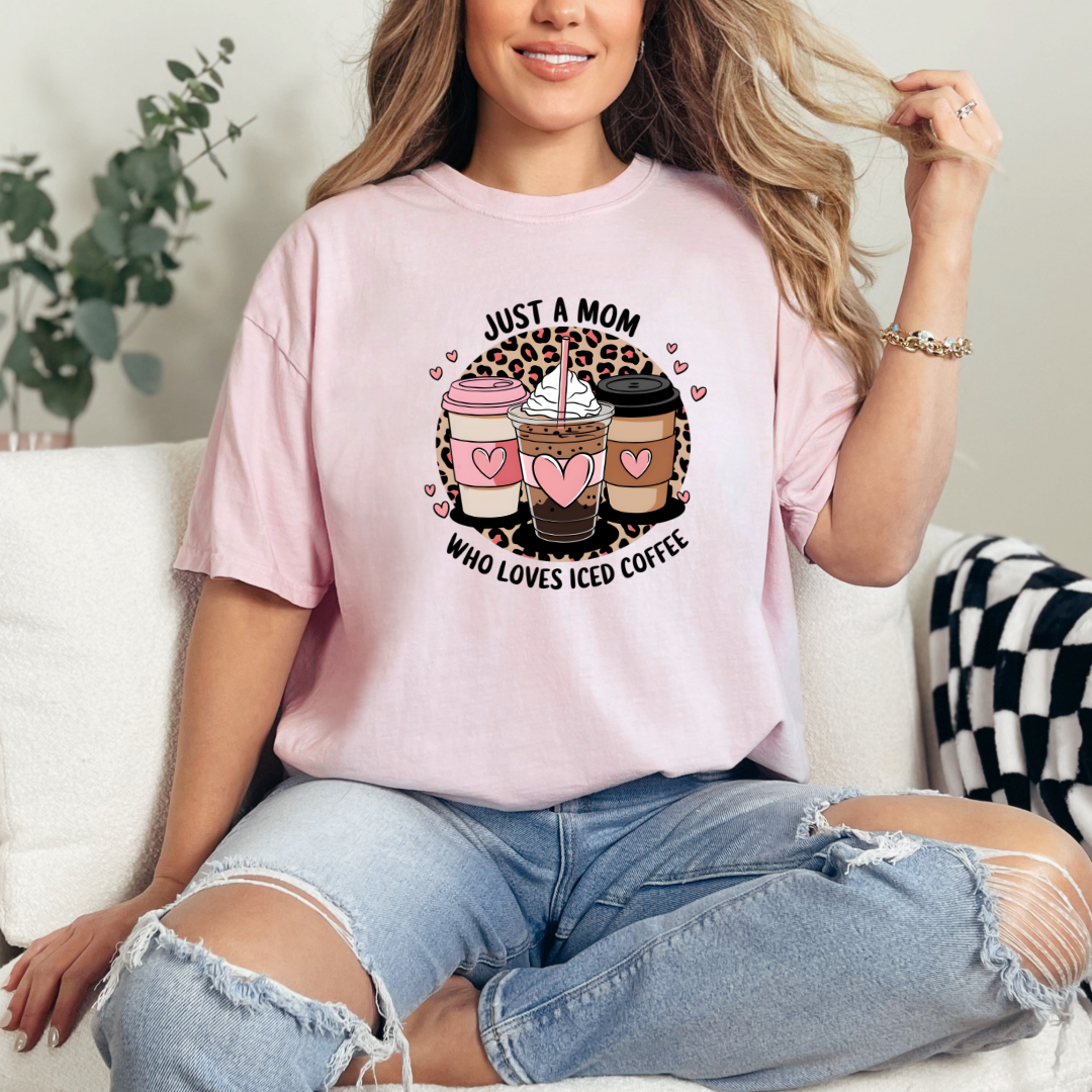 Just a Mom Who Loves Iced Coffee Graphic Tee T-Shirt Ave Shops- Tilden Co.