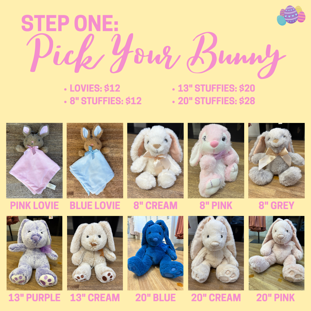 Personalized Easter Bunny Stuffies Stuffed Animal Daydreamer Creations- Tilden Co.