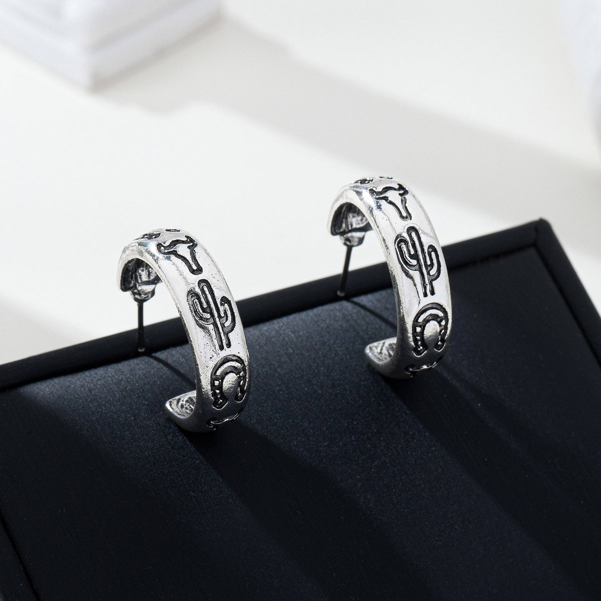 Cowgirl Engraved Silver Hoop Earrings | 80E62386 JOSSLYN by wall to wall- Tilden Co.