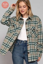 Plus Size - Plaid Button Down Shacket Olive / XL Olive XL shacket Active Basic | Active USA- Tilden Co.