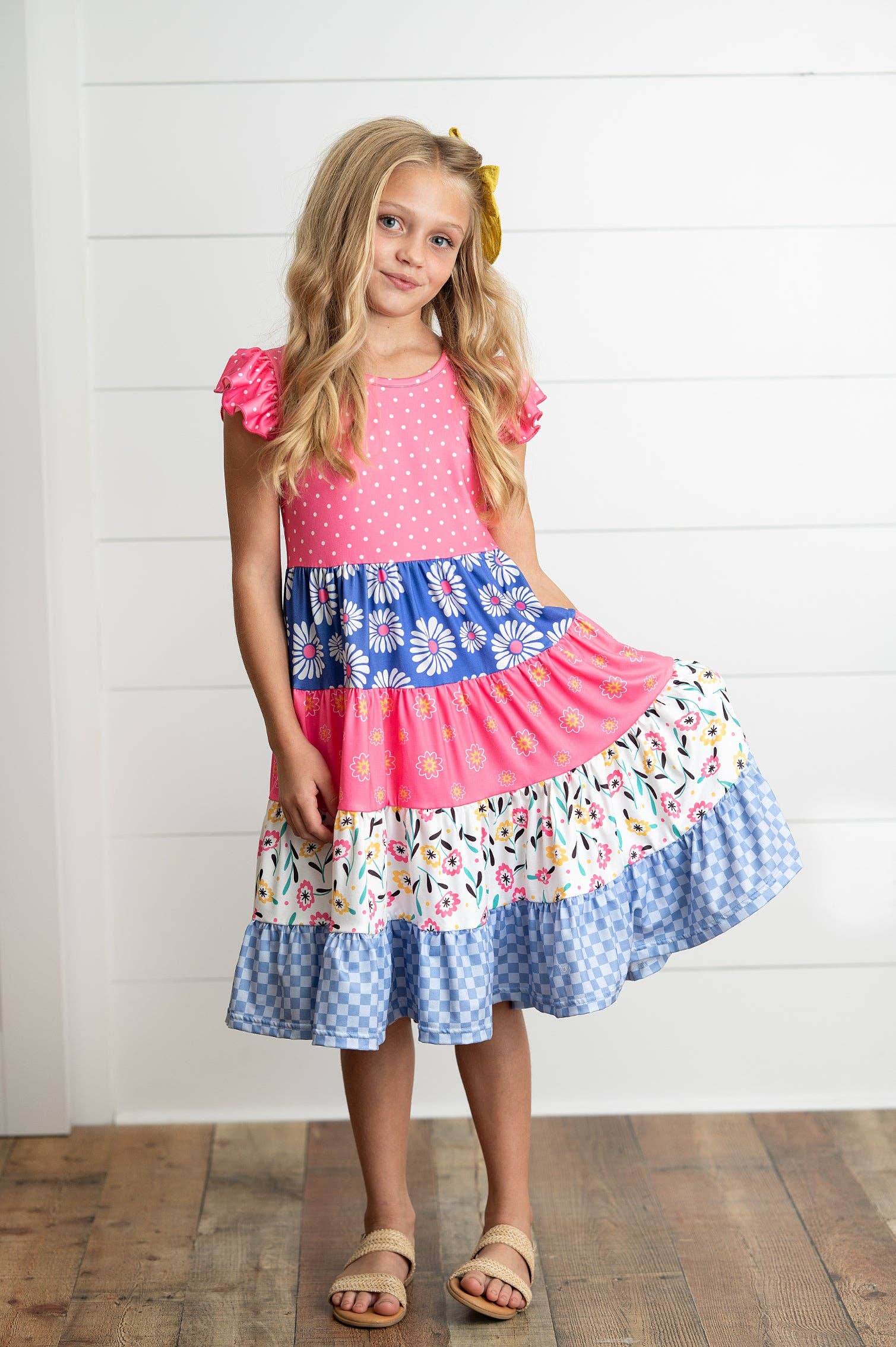 Girl's Ava Hot Pink Floral Check Dress 2 2 Girl's Dress Adorable Sweetness- Tilden Co.