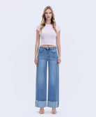 HIGH RISE MEDIUM WASH CUFFED WIDE JEANS T6684 VERVET by FLYING MONKEY- Tilden Co.