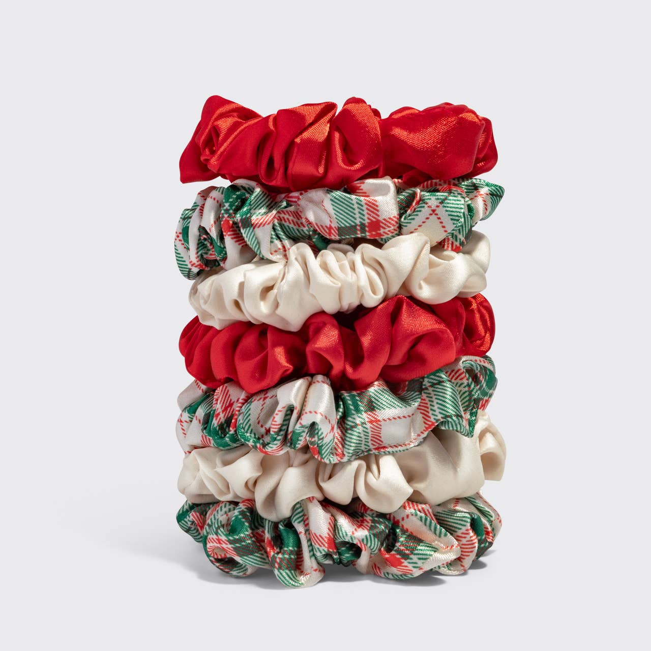 Holiday Ruched Satin Scrunchies 7pc Set Hair Accessory KITSCH- Tilden Co.