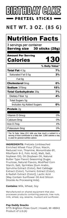 Birthday Cake Seasoned Pretzels (Limited Edition) 3.0 oz Pop Daddy Snacks- Tilden Co.
